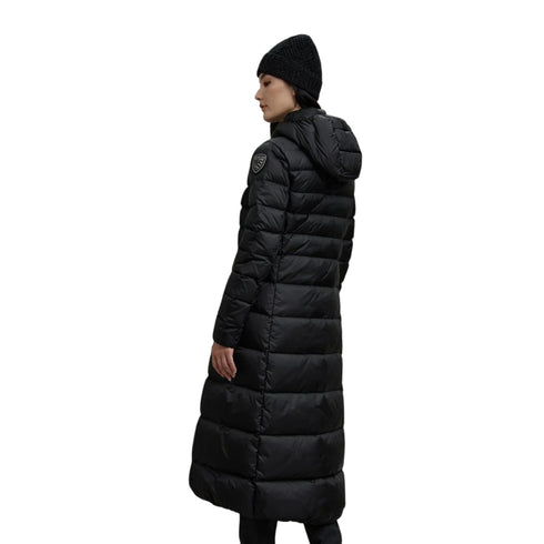 Piumino Donna Anita lungo, con cappuccio e patch logo glitter sulla manica